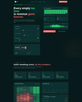 Golf Booking Landing Page Template | Dashboard SaaS Design