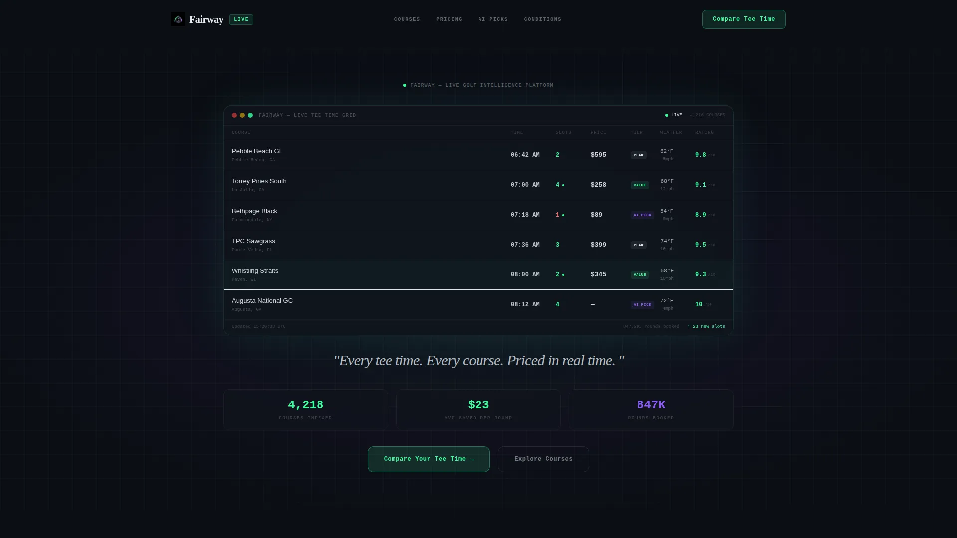 Golf Booking Landing Page Template for Tee Time Apps