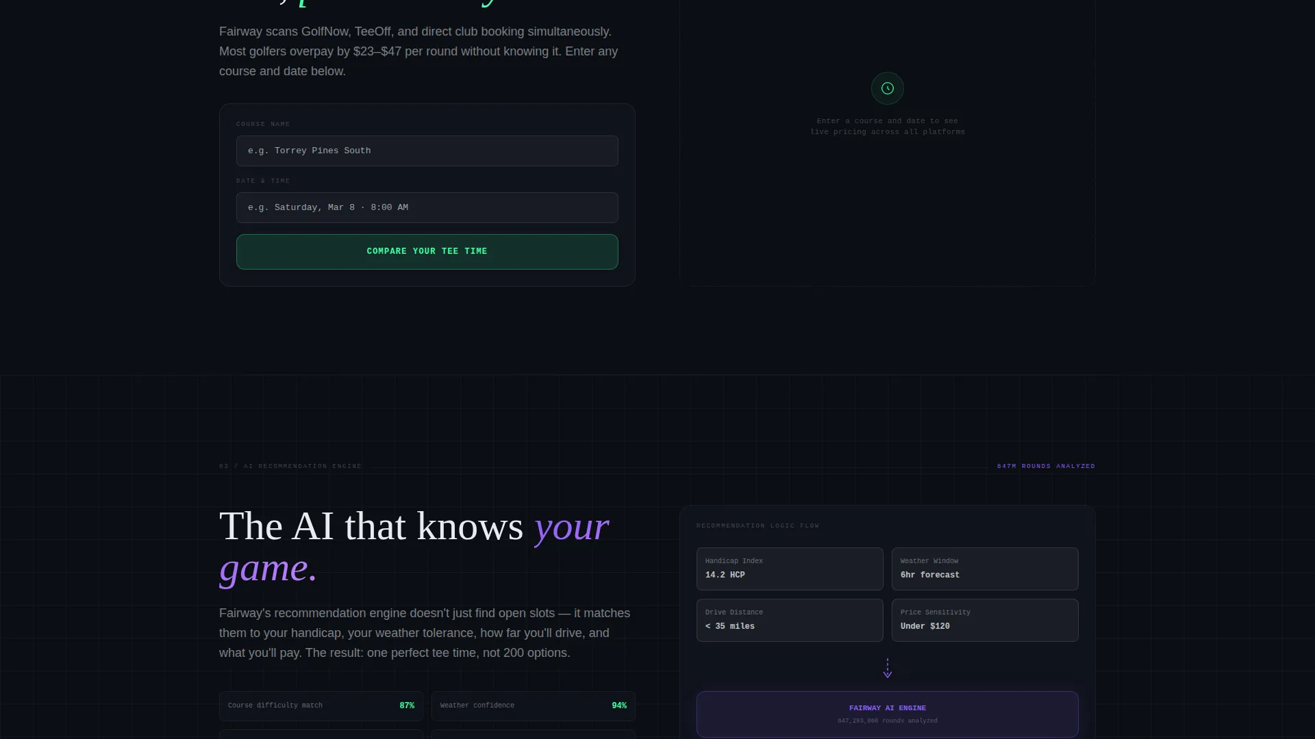 Golf Booking Landing Page Template for Tee Time Apps