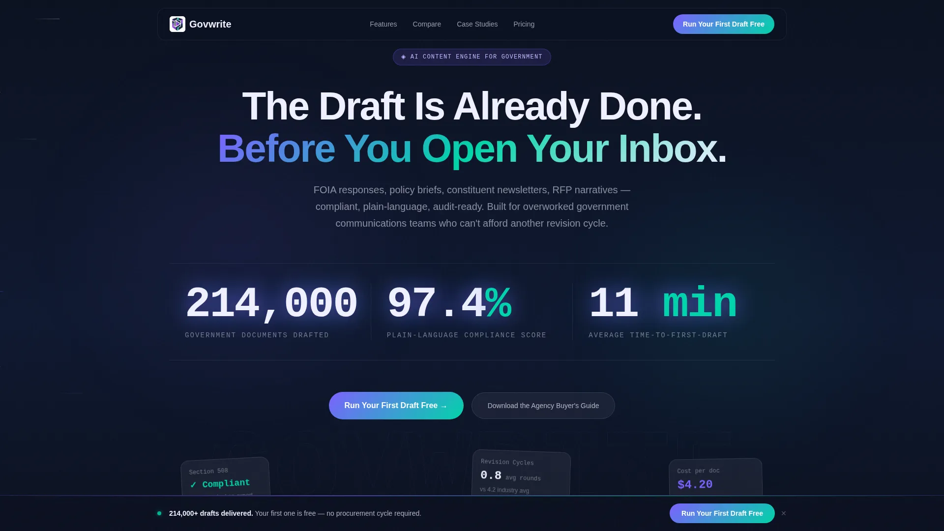 Government AI Content Writer Comparison Landing Page