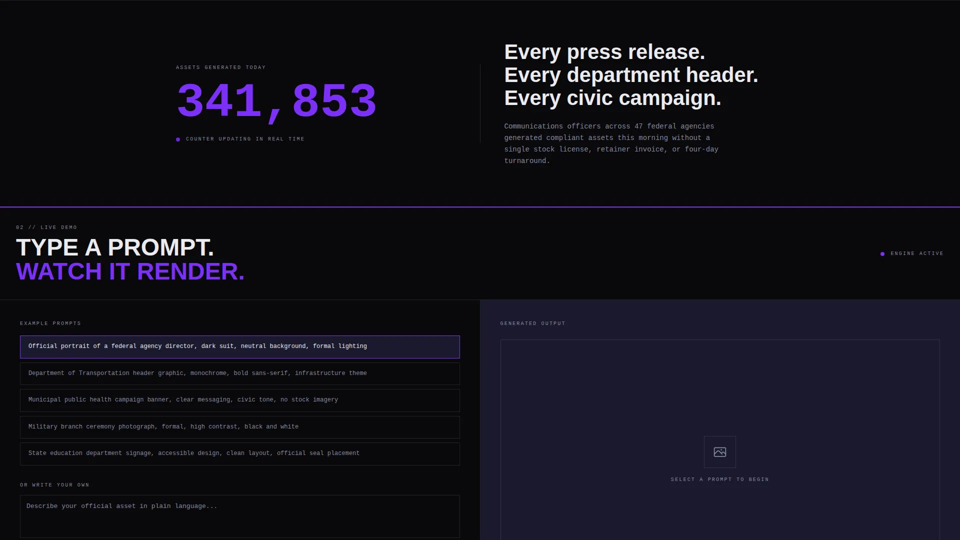 Government AI Image Generator Landing Page Template