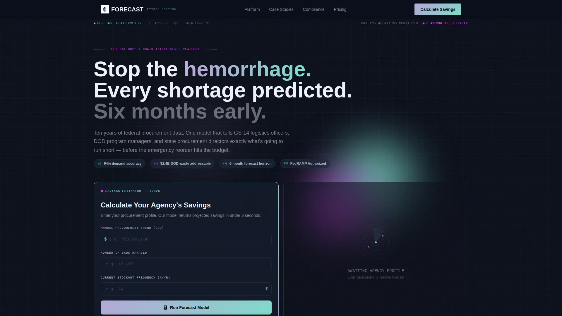 Government AI Inventory Forecasting Landing Page