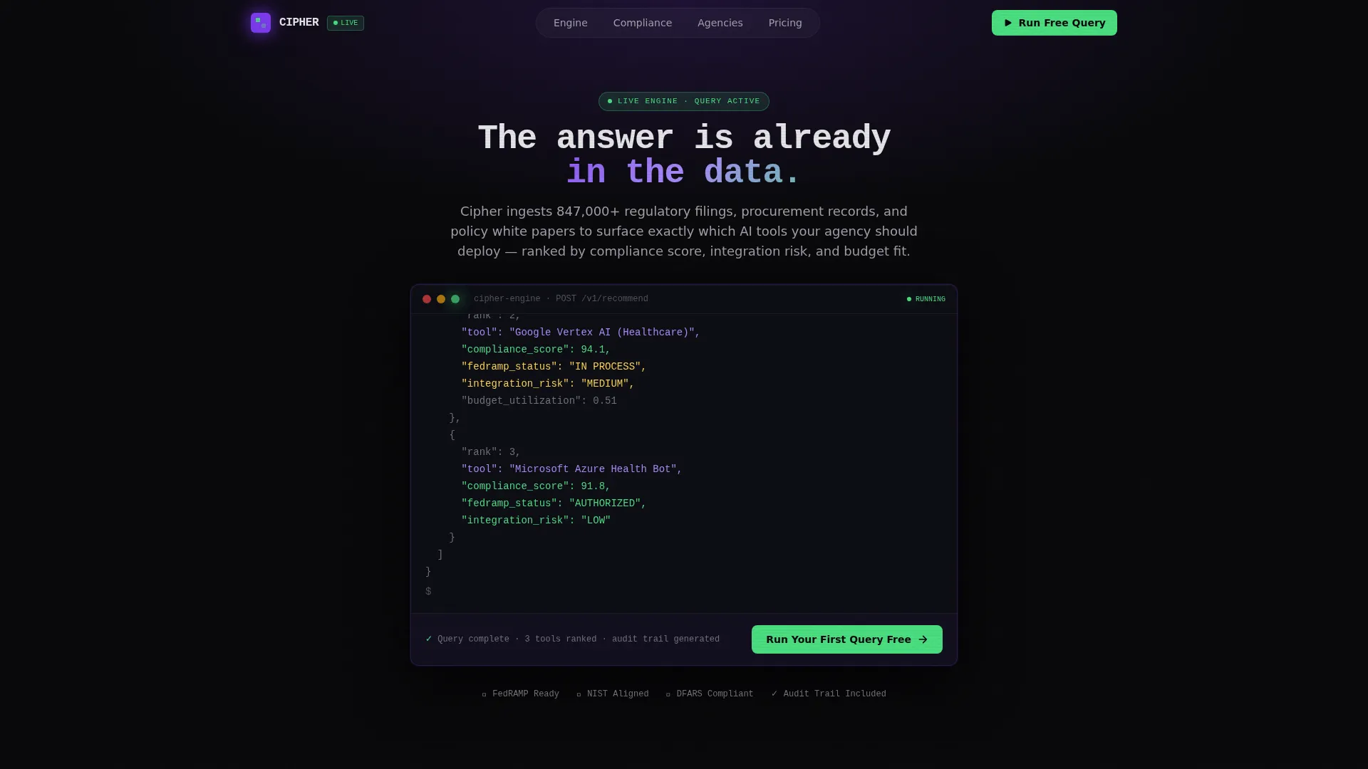 Government AI Recommendation Engine Landing Page