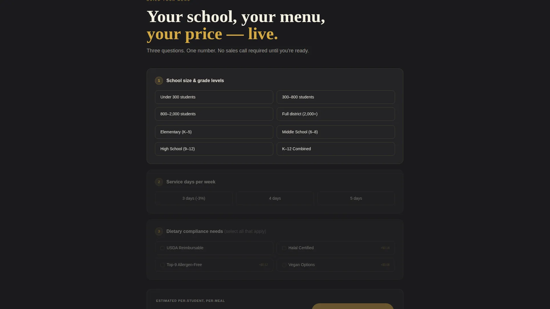 School Catering & Food Service Landing Page