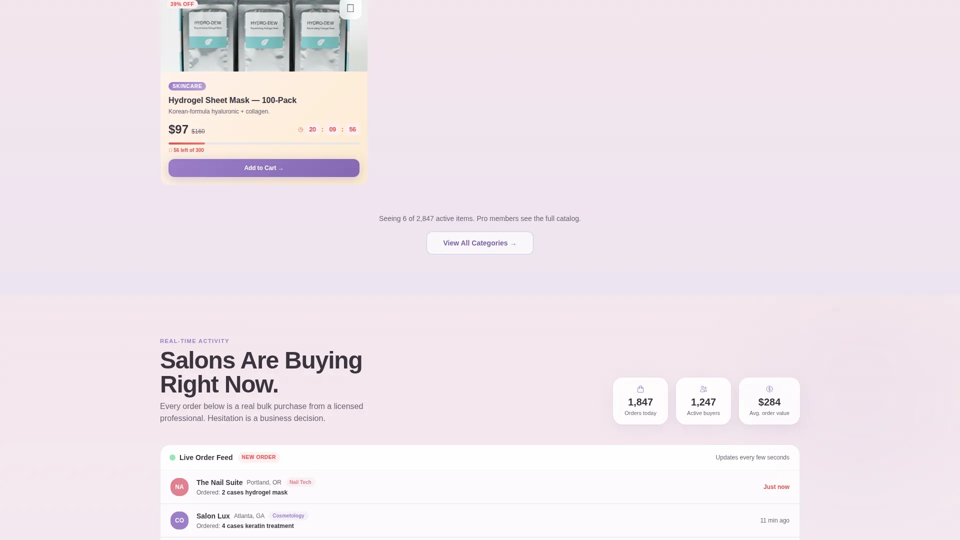 Wholesale Beauty Landing Page Template