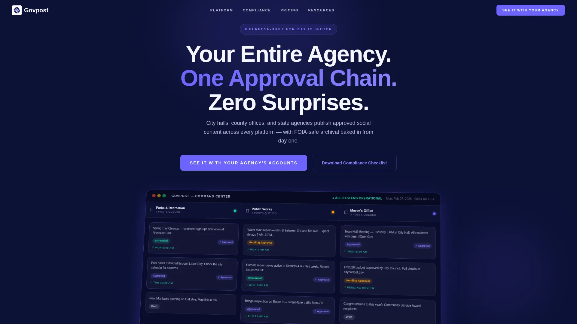 Government Social Media Management Landing Page