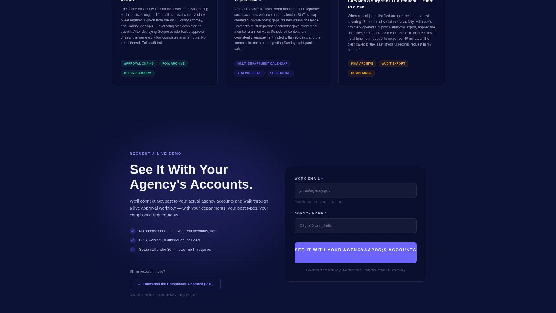 Government Social Media Management Landing Page