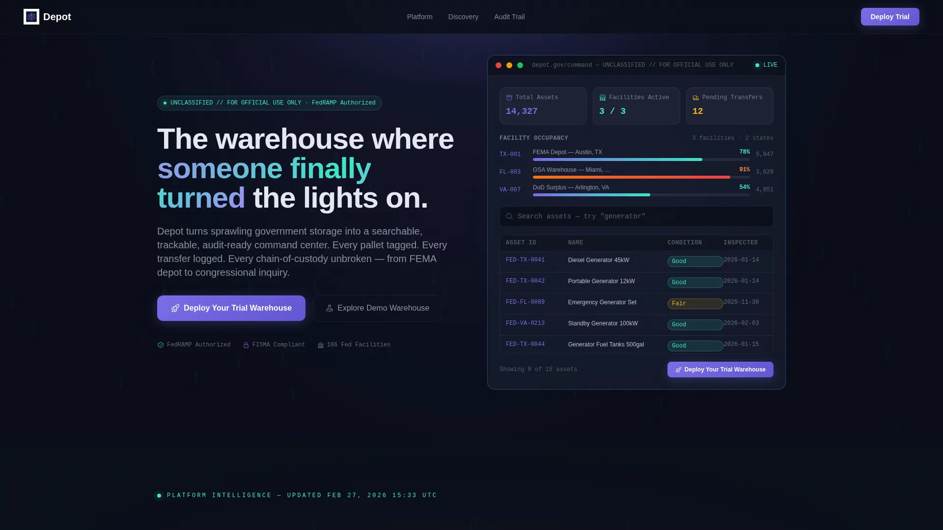 Government Warehouse Management Landing Page Template