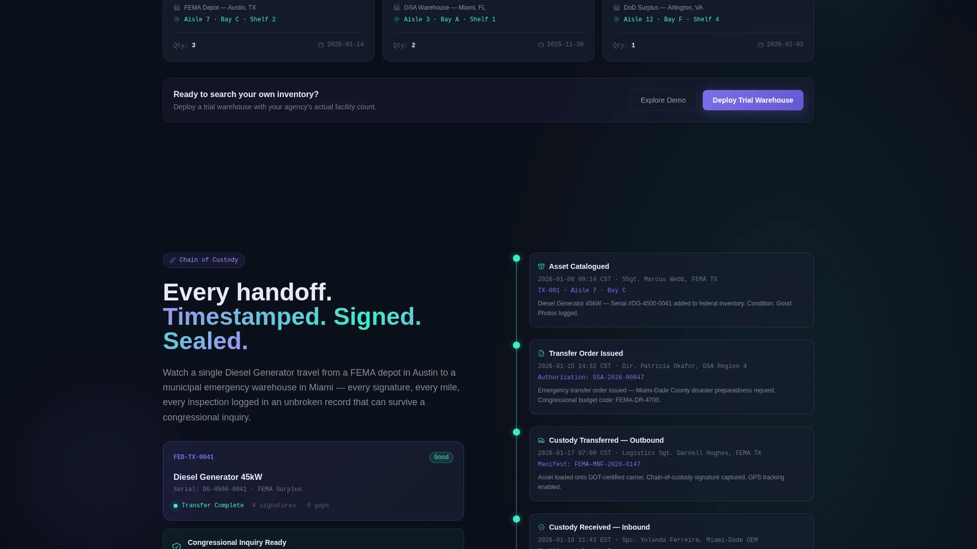 Government Warehouse Management Landing Page Template