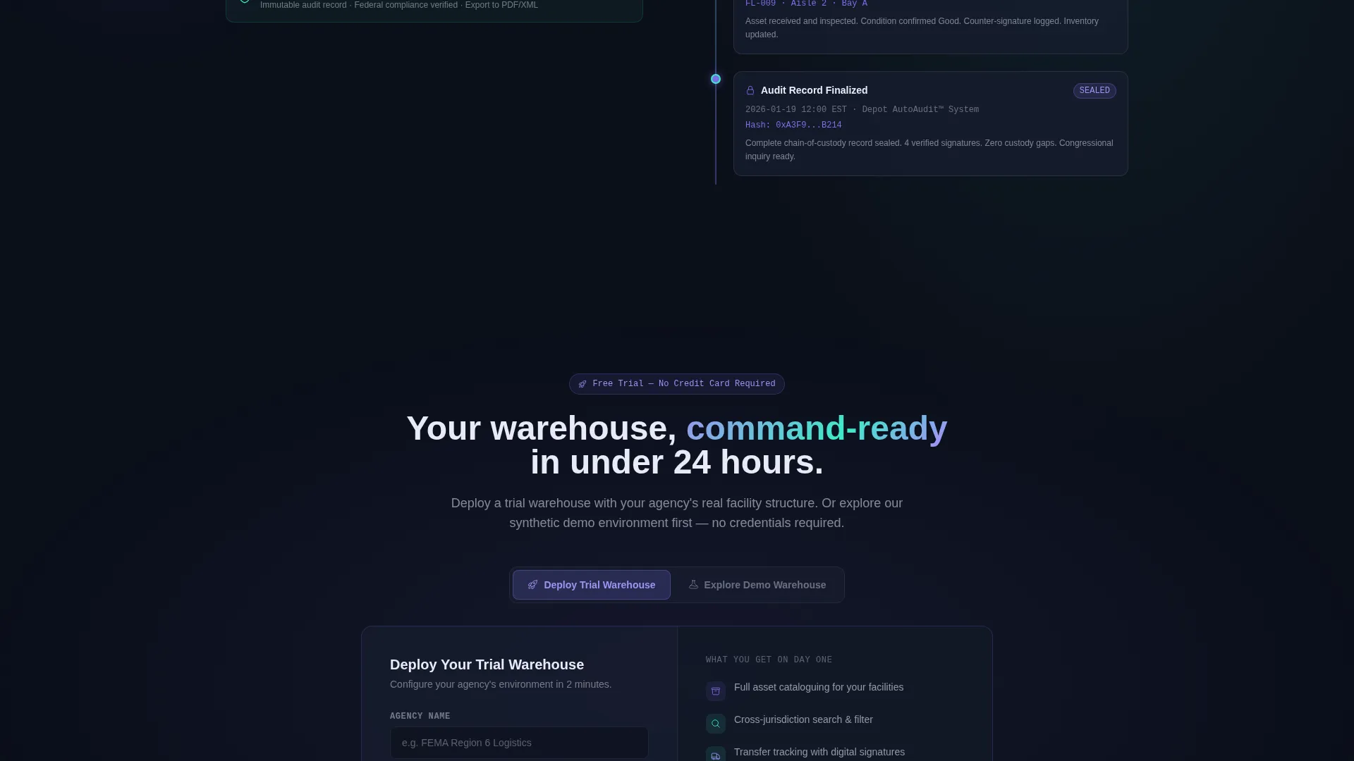 Government Warehouse Management Landing Page Template