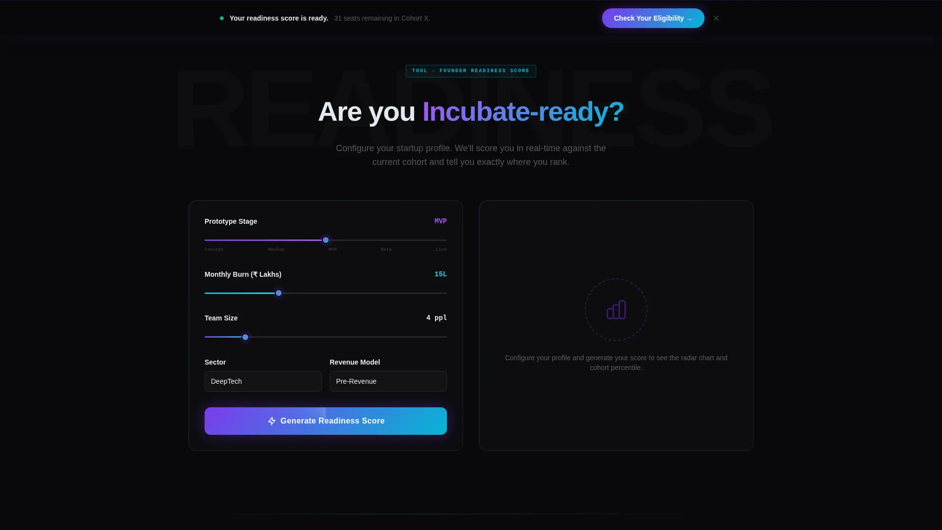 Government-Backed Incubator Founder Readiness Score Website Template