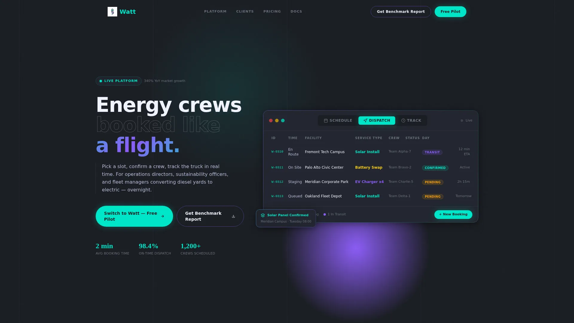 Green Energy Booking System Landing Page Template