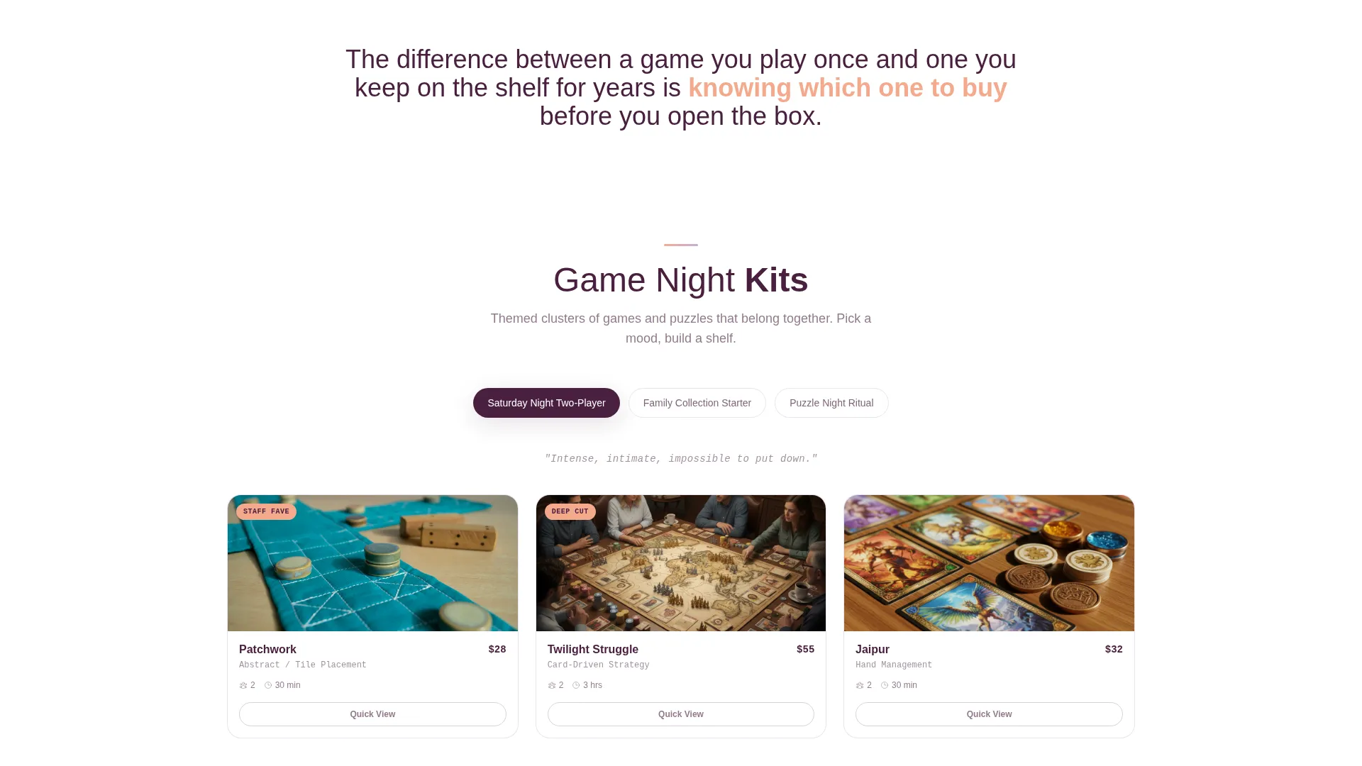 Board Game Store Gallery & Detail Landing Page