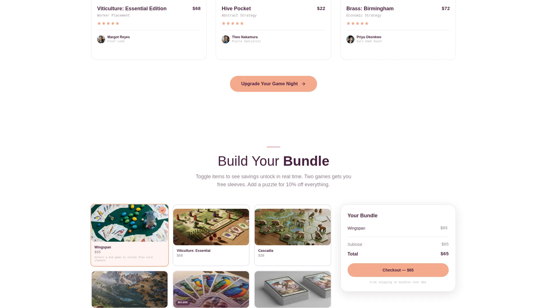 Board Game Store Gallery & Detail Landing Page
