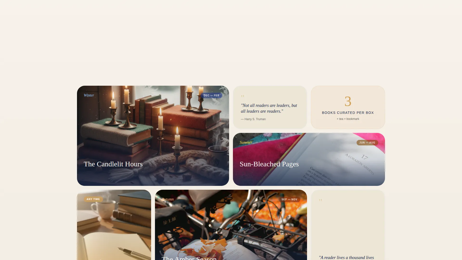 Bento Grid Book Subscription Box Landing Page