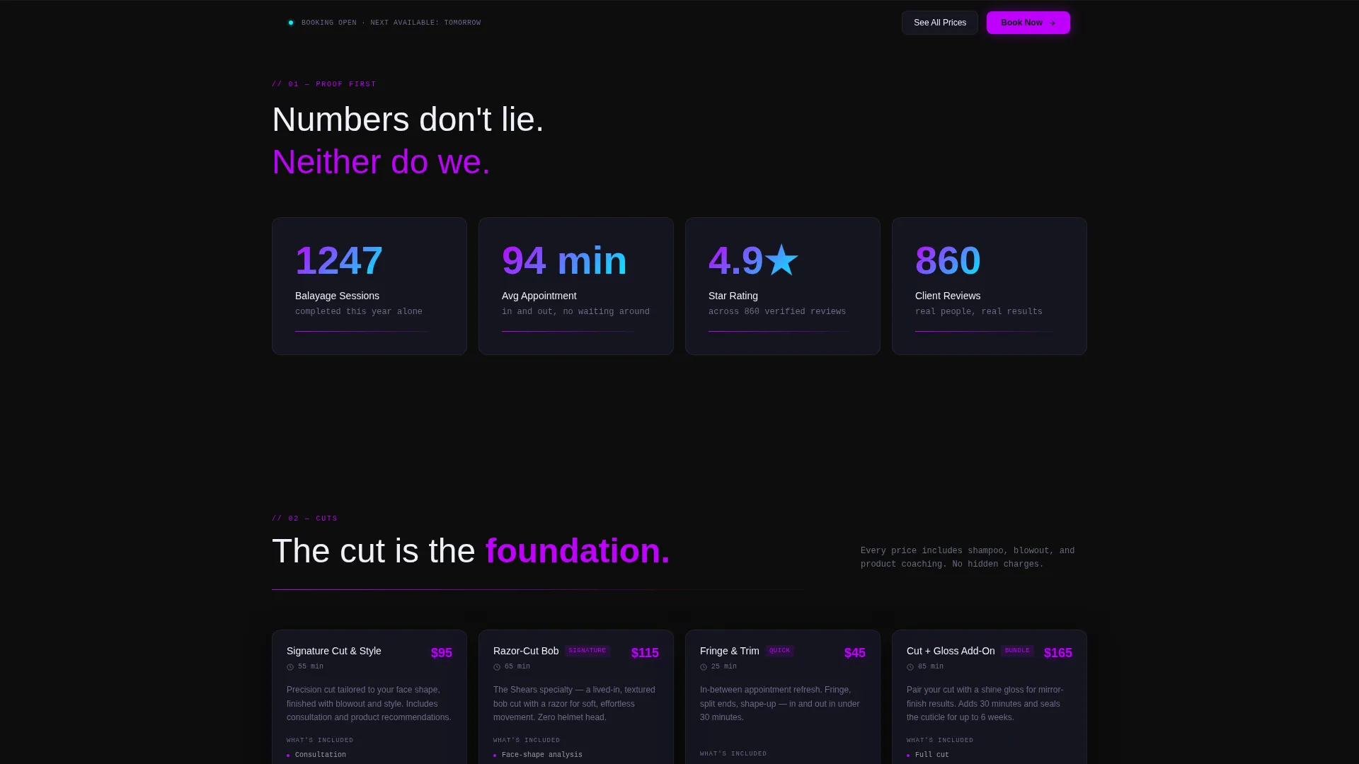 Hair Salon Specialist Booking Website Template