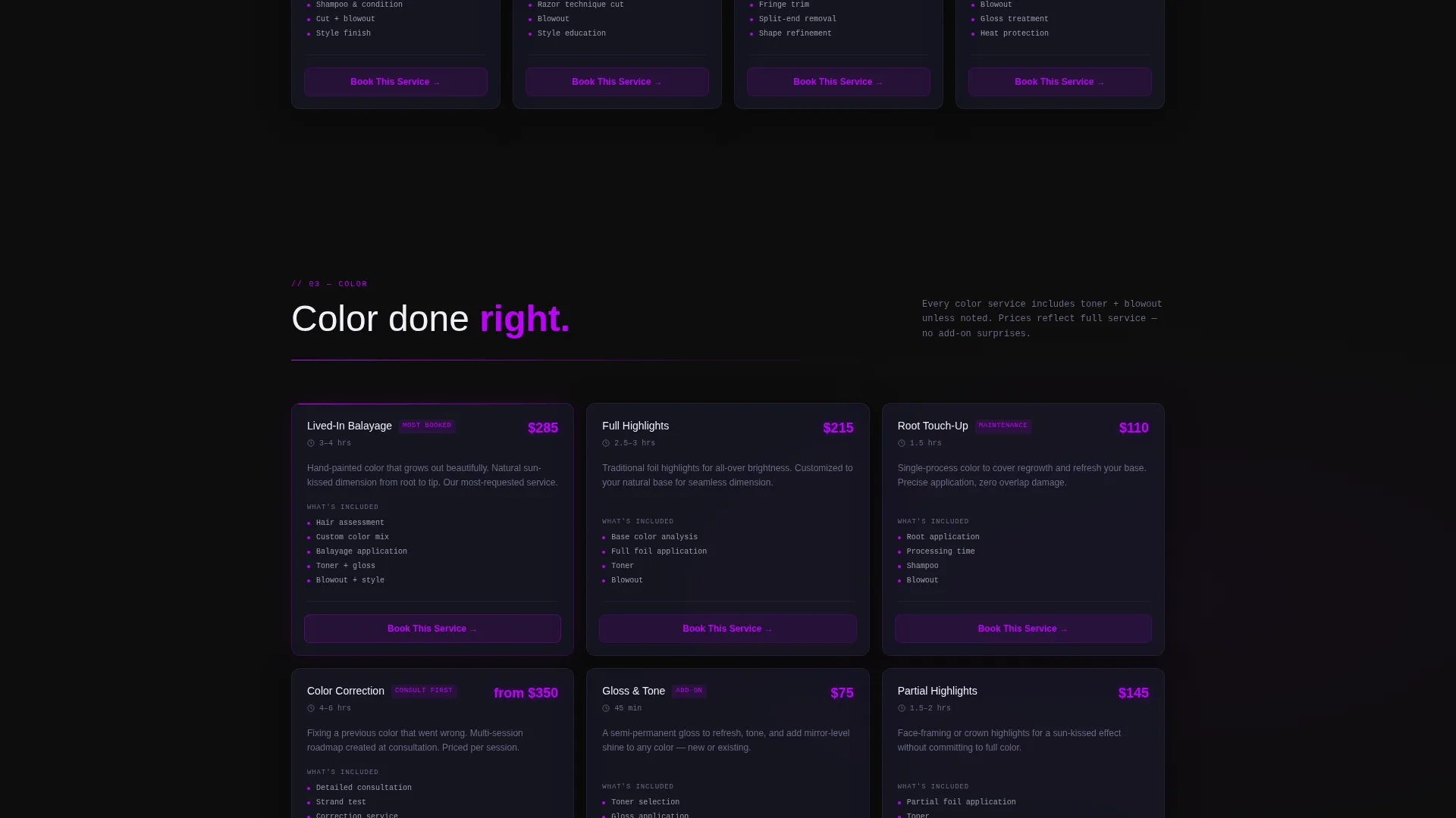 Hair Salon Specialist Booking Website Template
