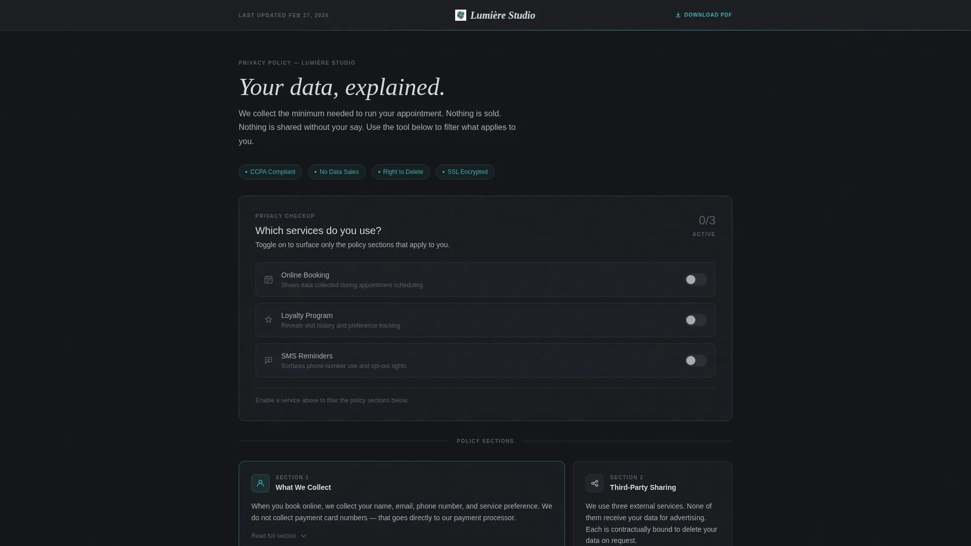 Hair Salon Privacy Policy & Client Data Website Template