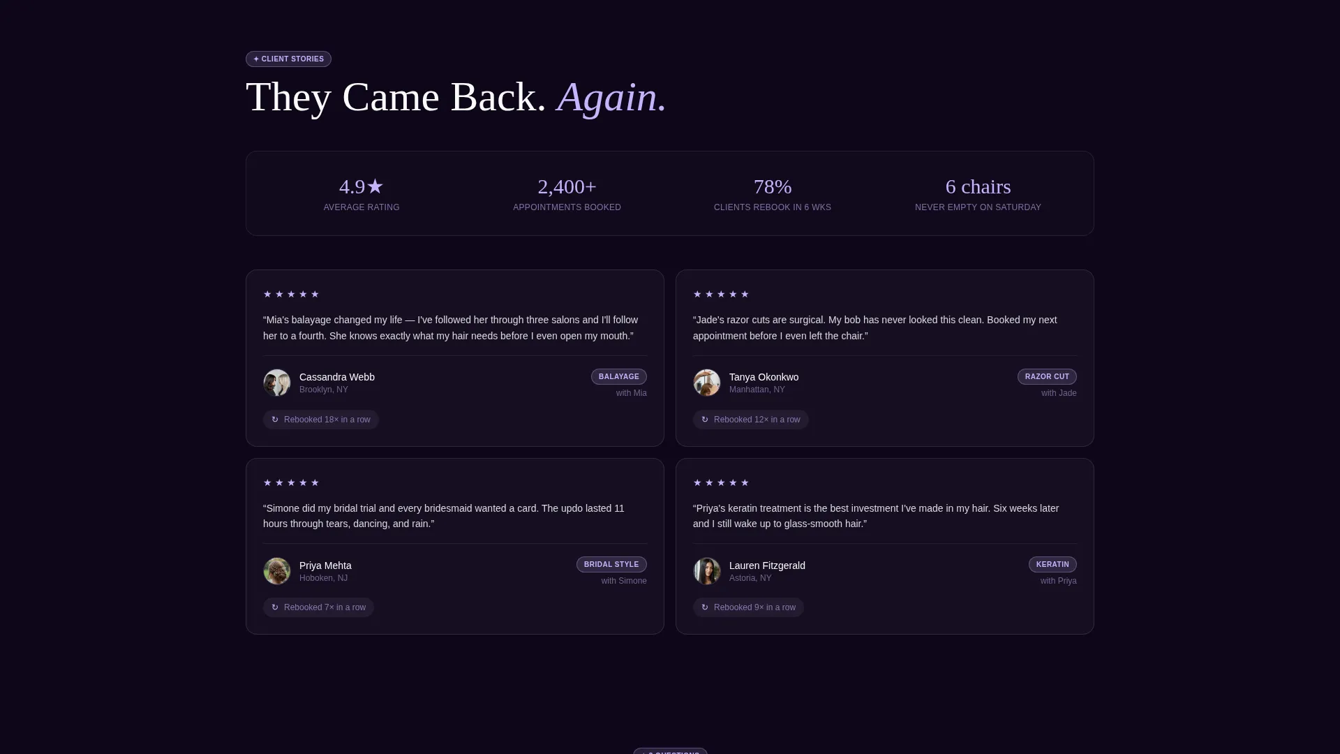 Hair Salon Team Stylist Profiles Website Template