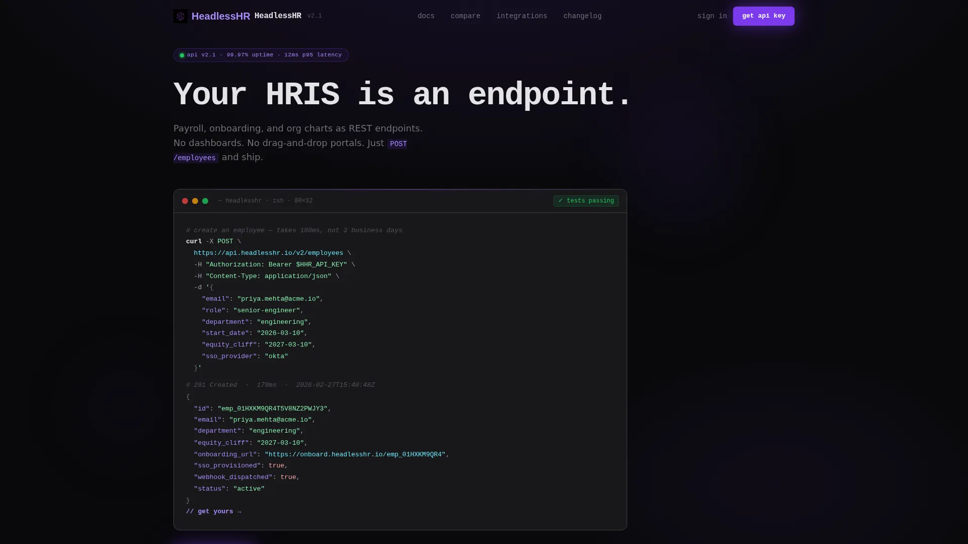 HRM Landing Page Template for API-First Teams