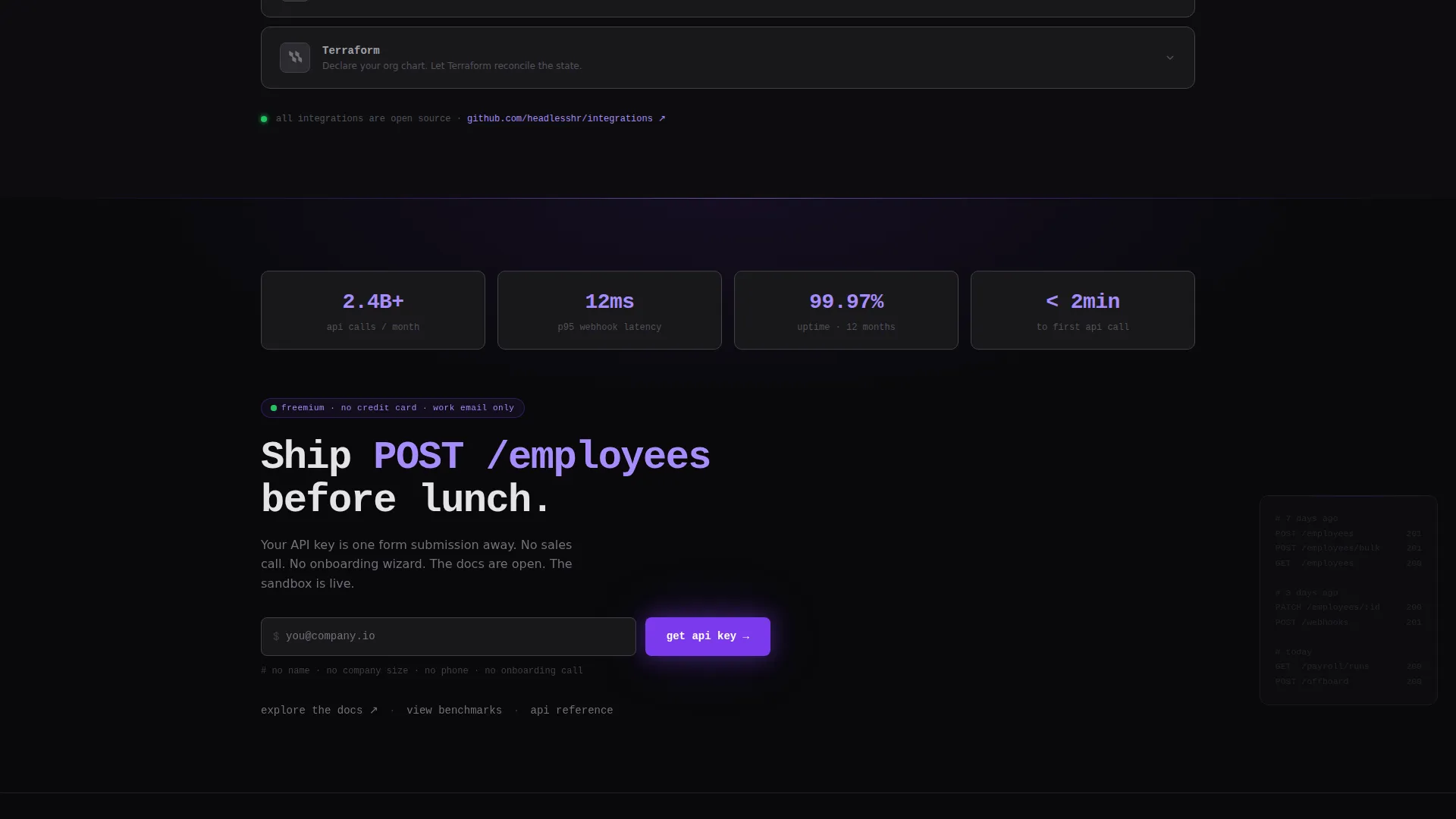 HRM Landing Page Template for API-First Teams