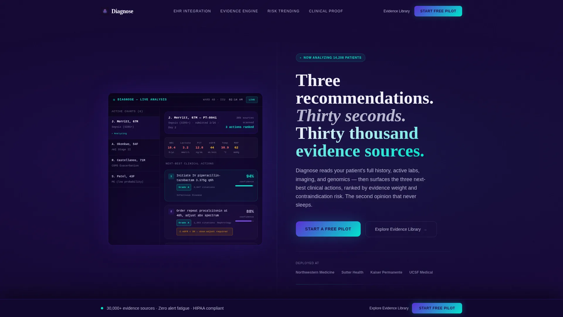 Healthcare AI Recommendation Engine Landing Page