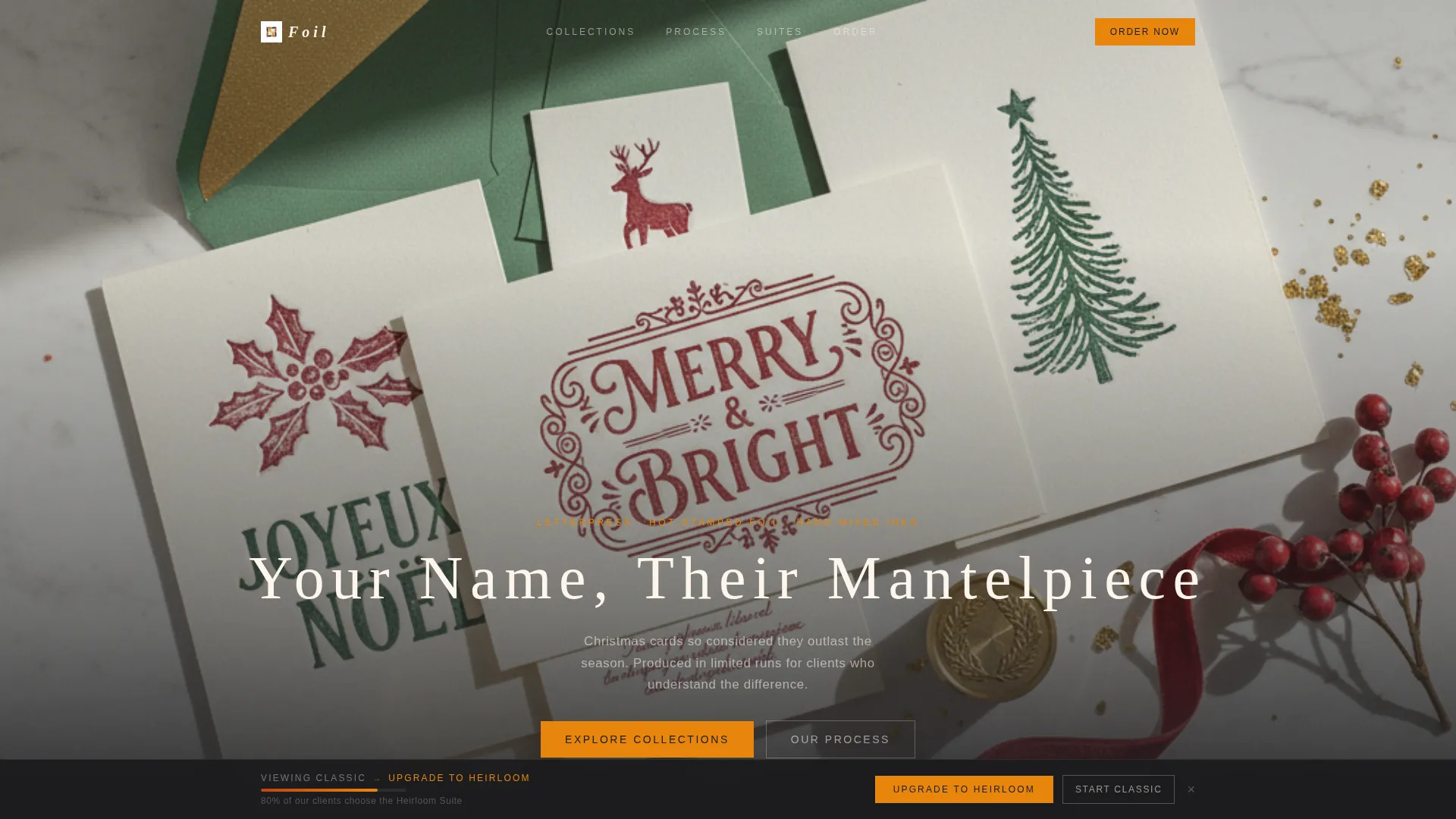 Luxe Letterpress Christmas Card Landing Page Template