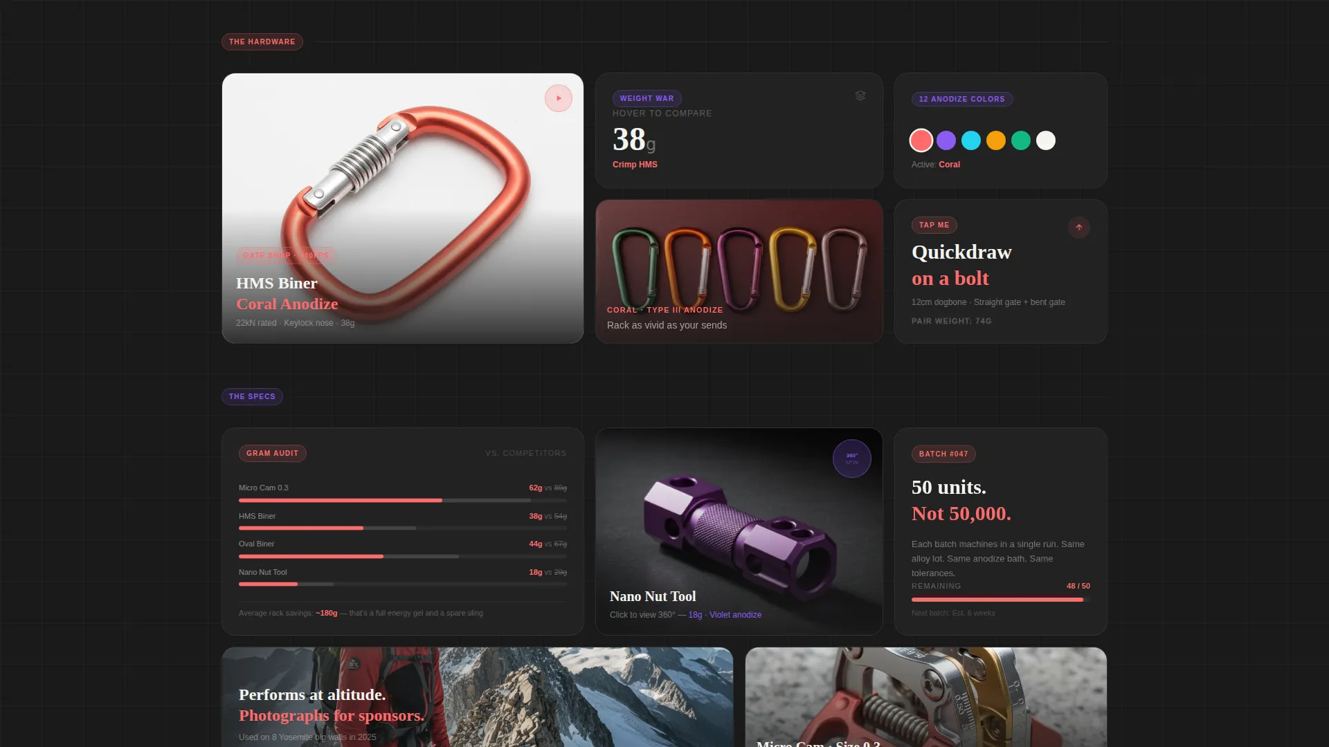 Precision Climbing Gear Bento Grid Landing Page