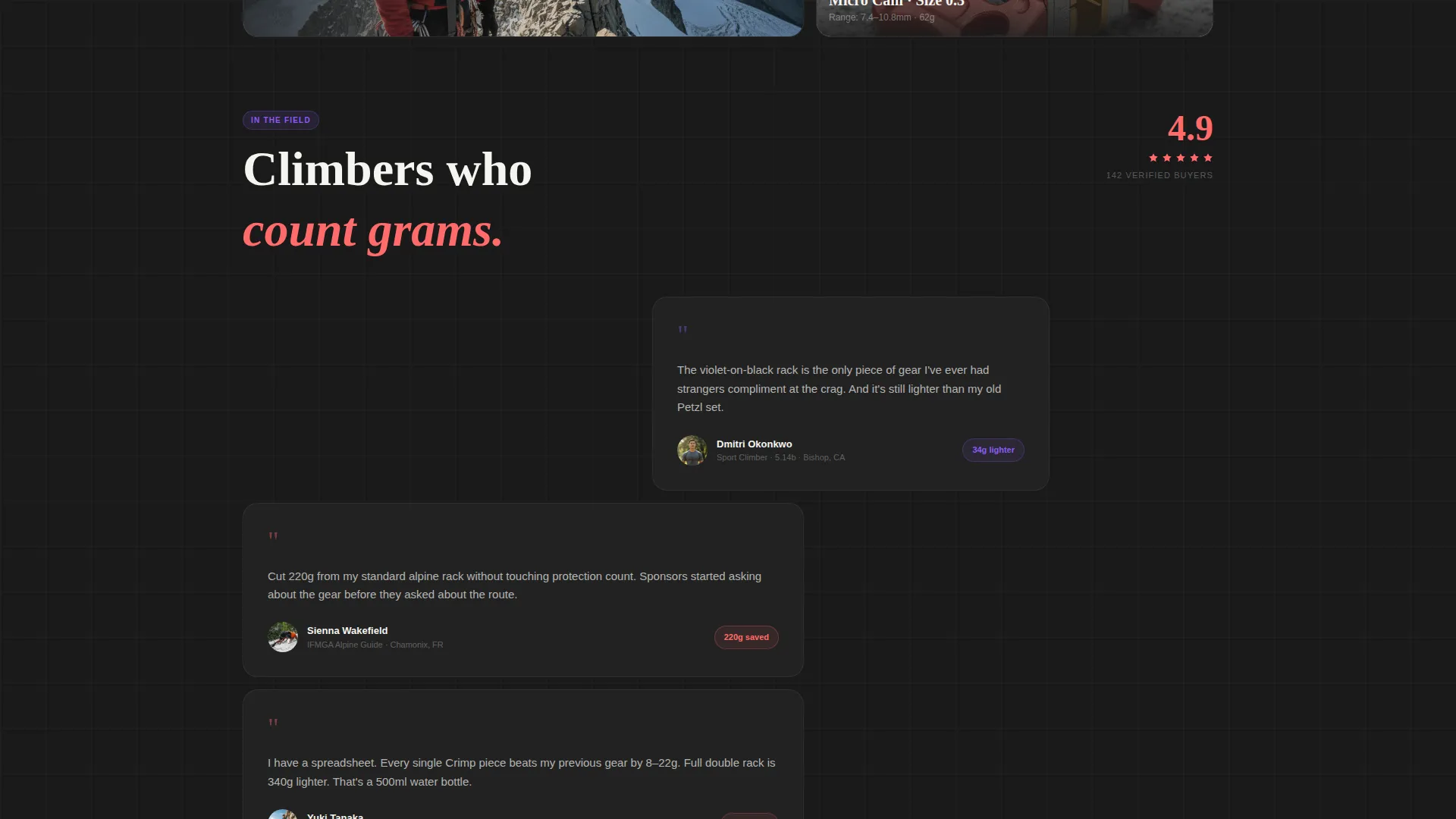 Precision Climbing Gear Bento Grid Landing Page