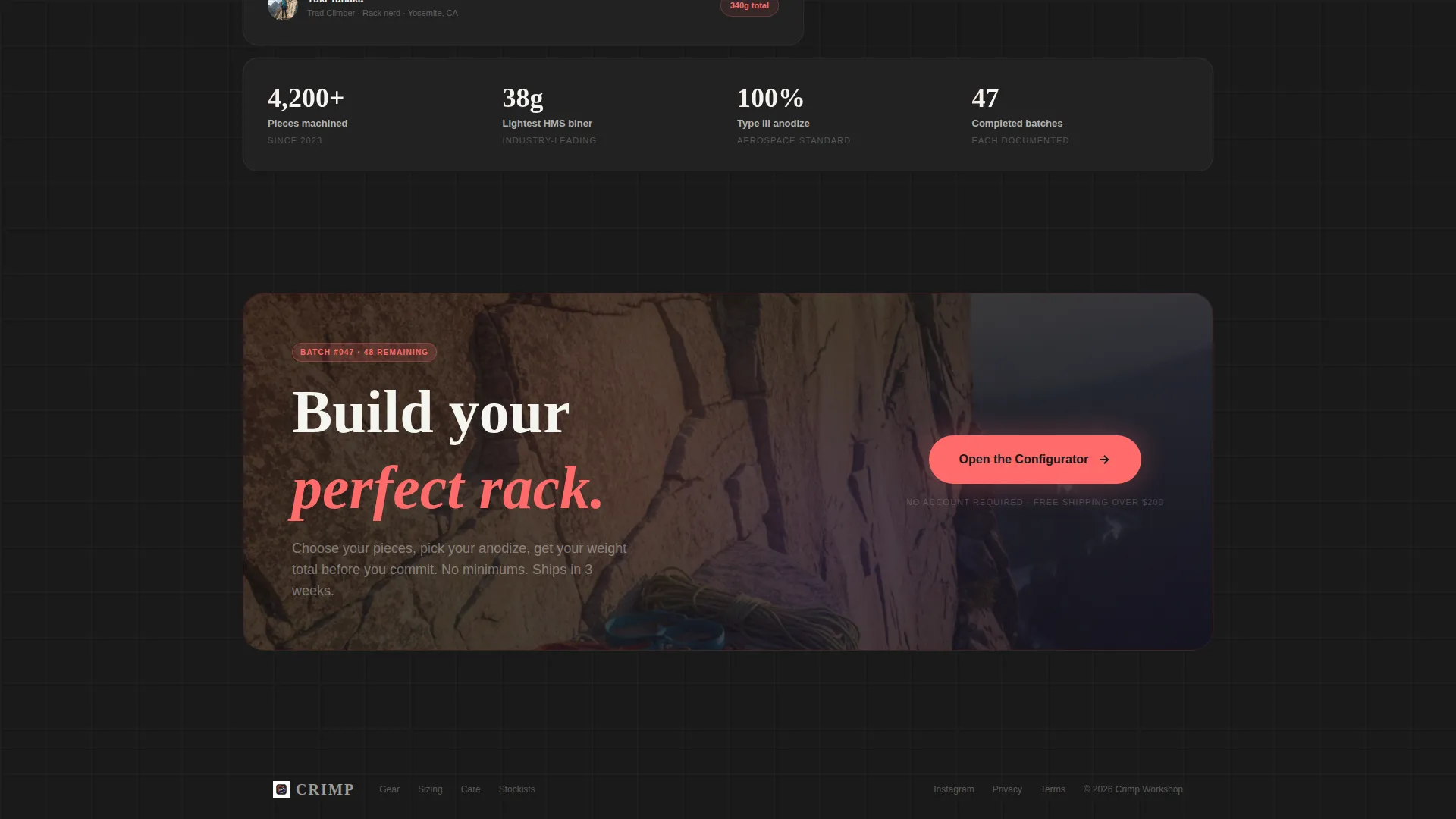 Precision Climbing Gear Bento Grid Landing Page