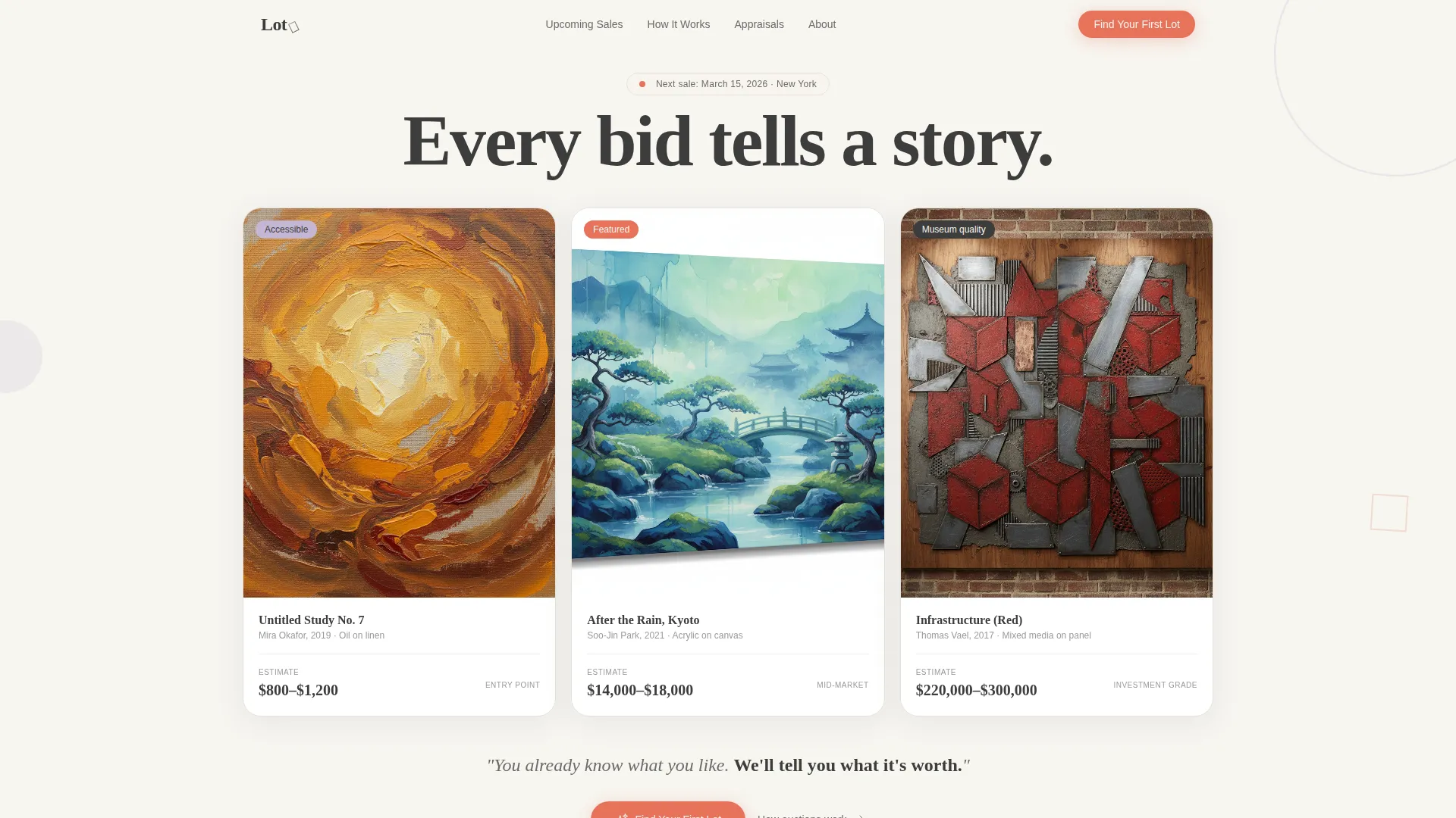 Art Auction Landing Page Template with Quiz