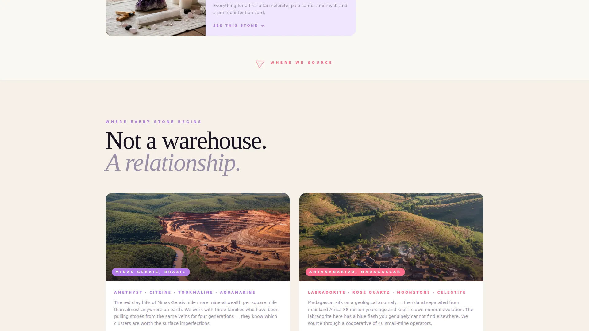 Bento Grid Crystal Store Landing Page Template