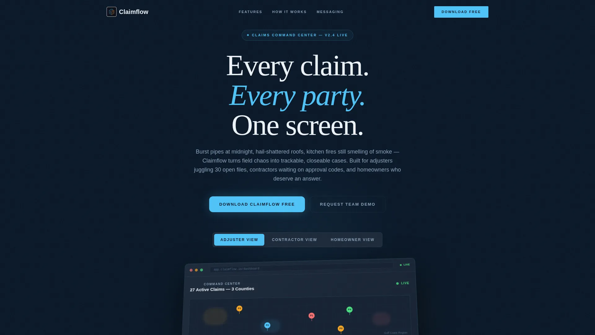 Home Services Claims Management Landing Page
