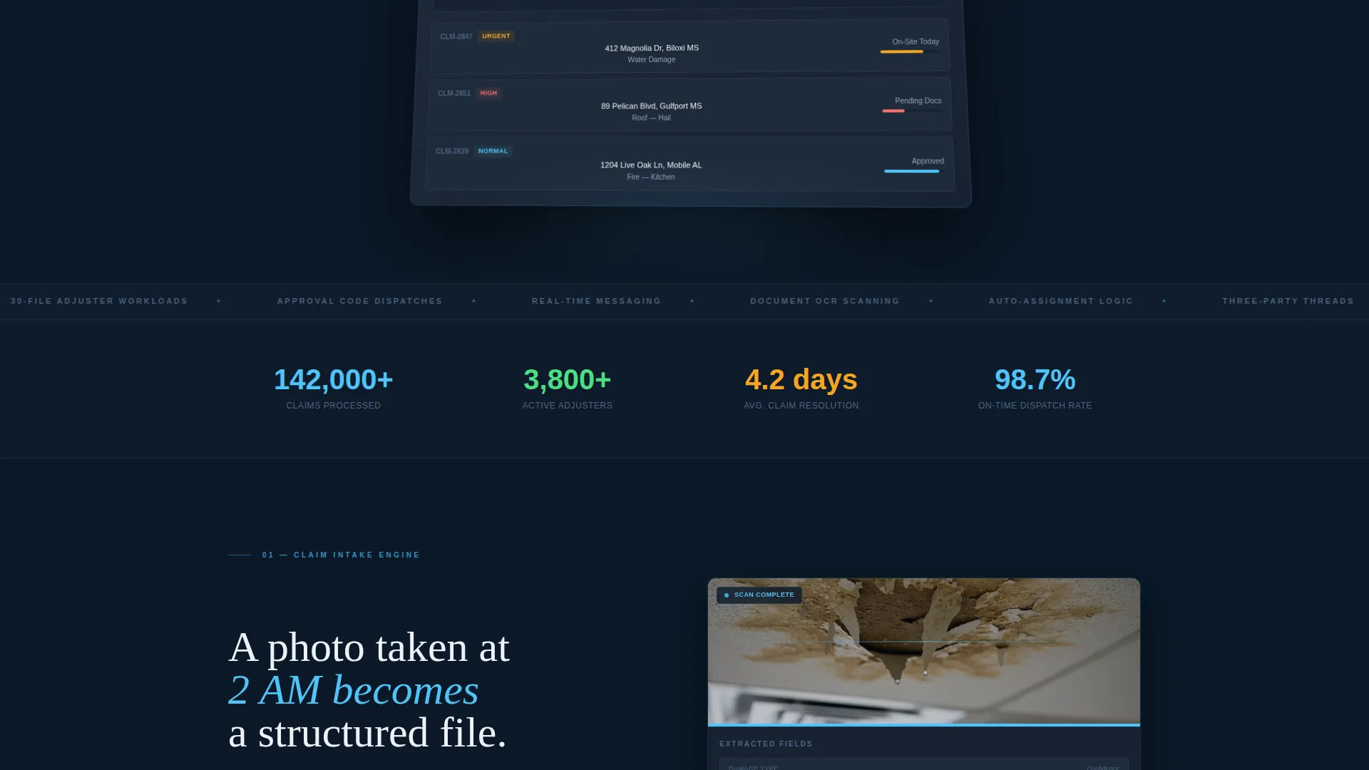 Home Services Claims Management Landing Page