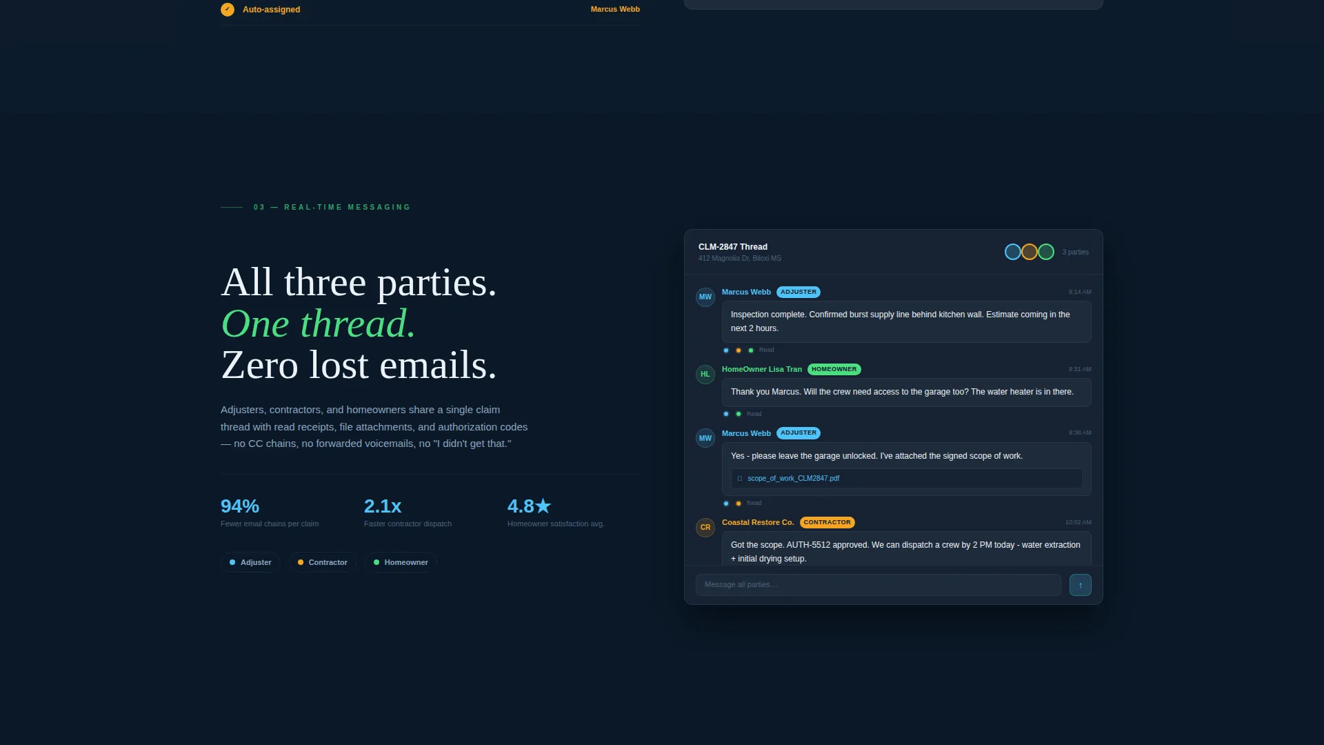 Home Services Claims Management Landing Page