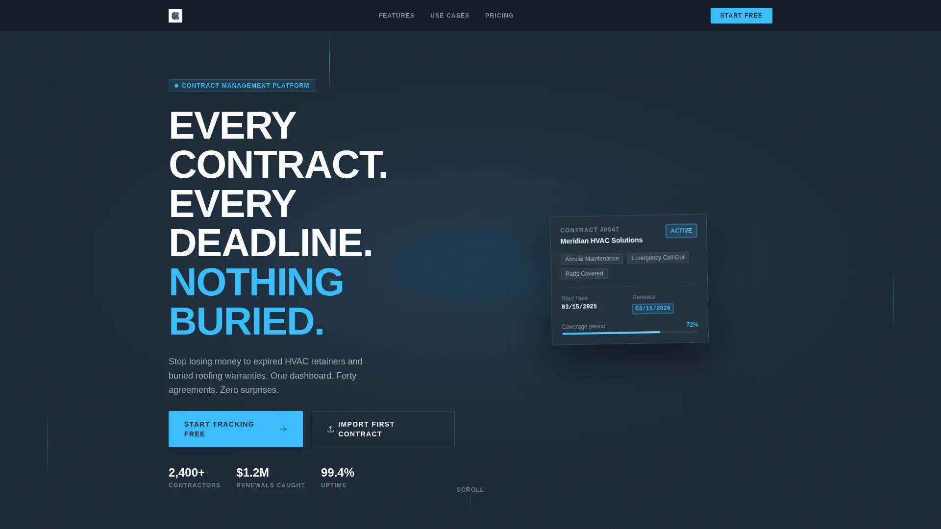 Home Services Contract Management Landing Page