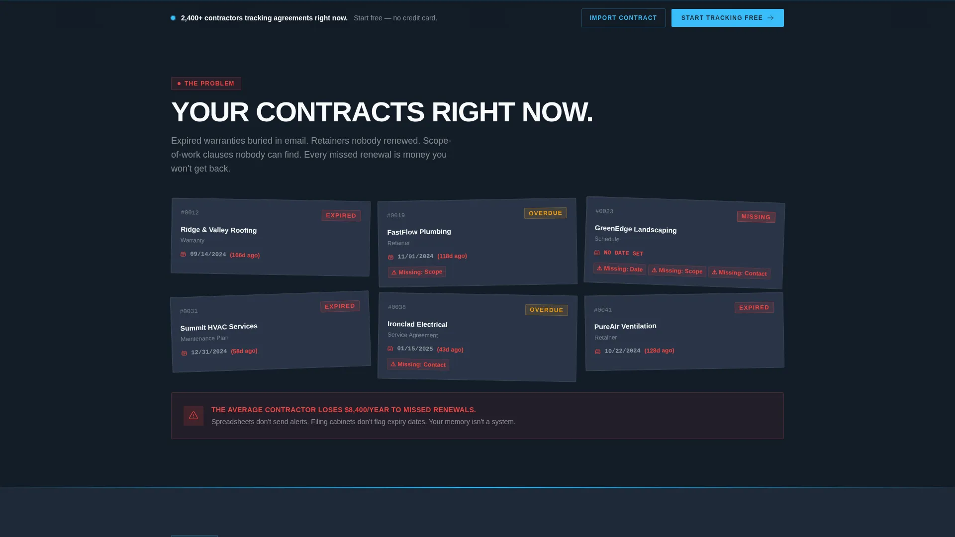 Home Services Contract Management Landing Page