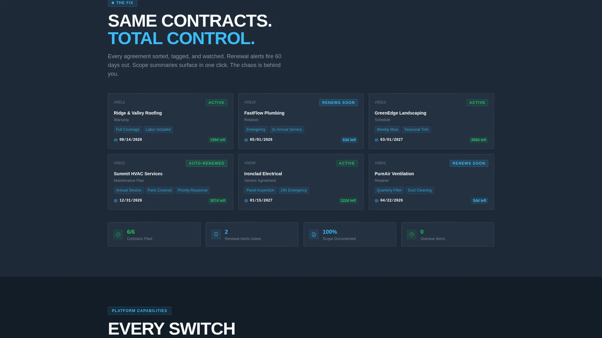 Home Services Contract Management Landing Page