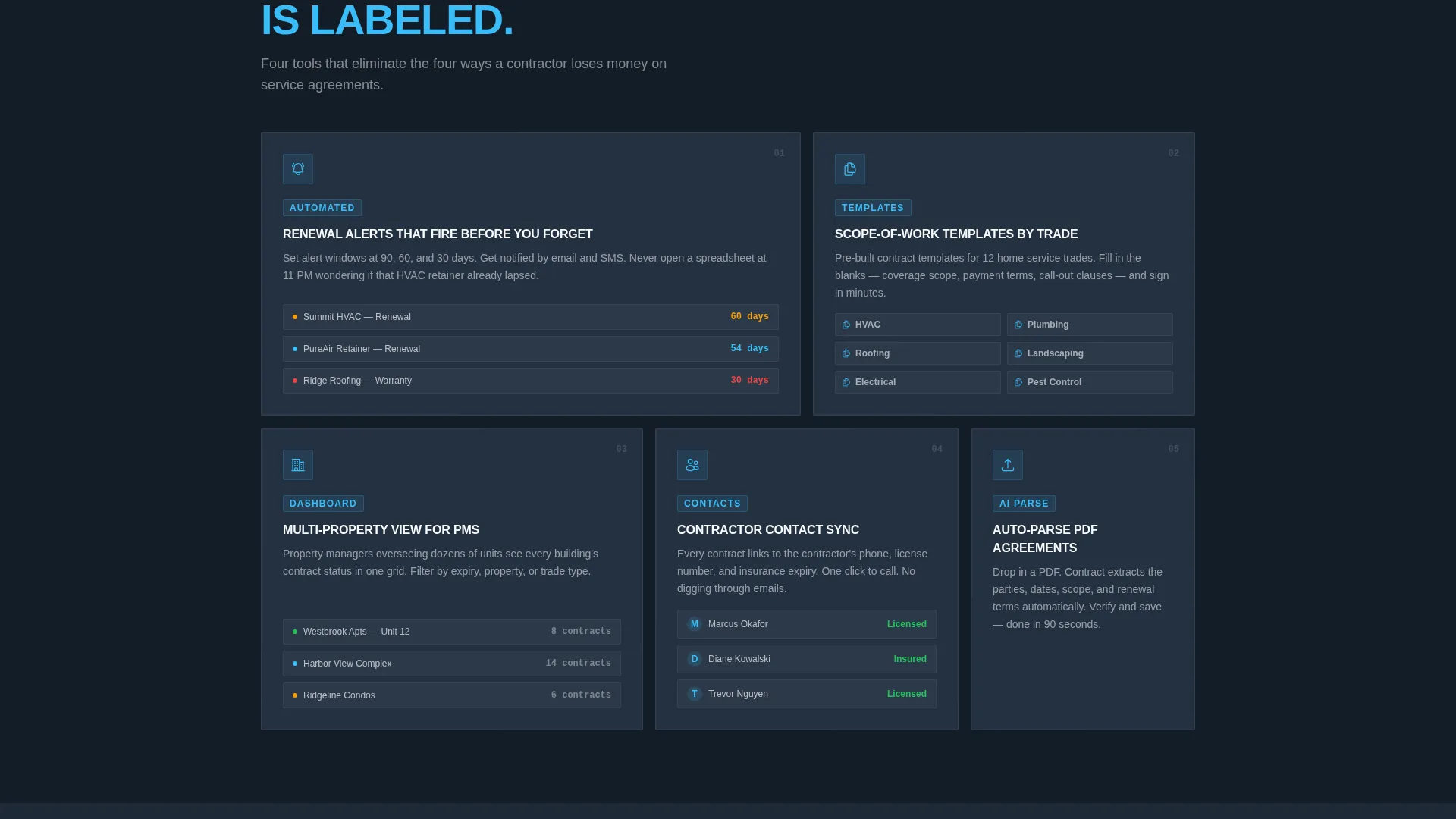 Home Services Contract Management Landing Page