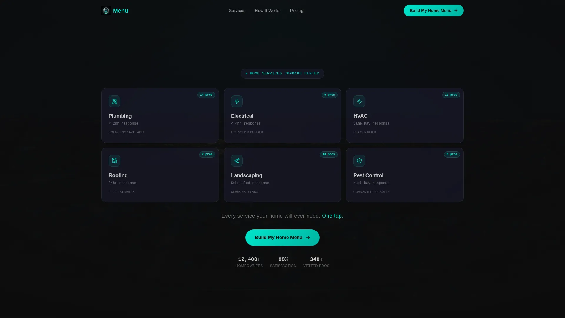 Home Services Dashboard Landing Page Template