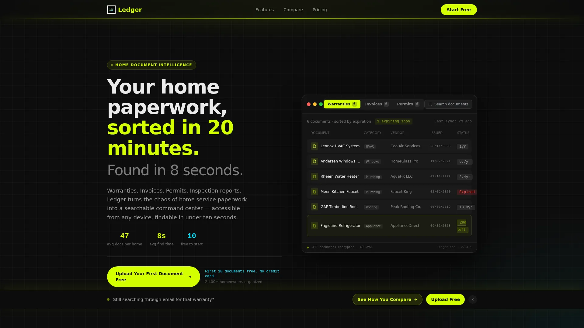 Home Service Document Management Landing Page