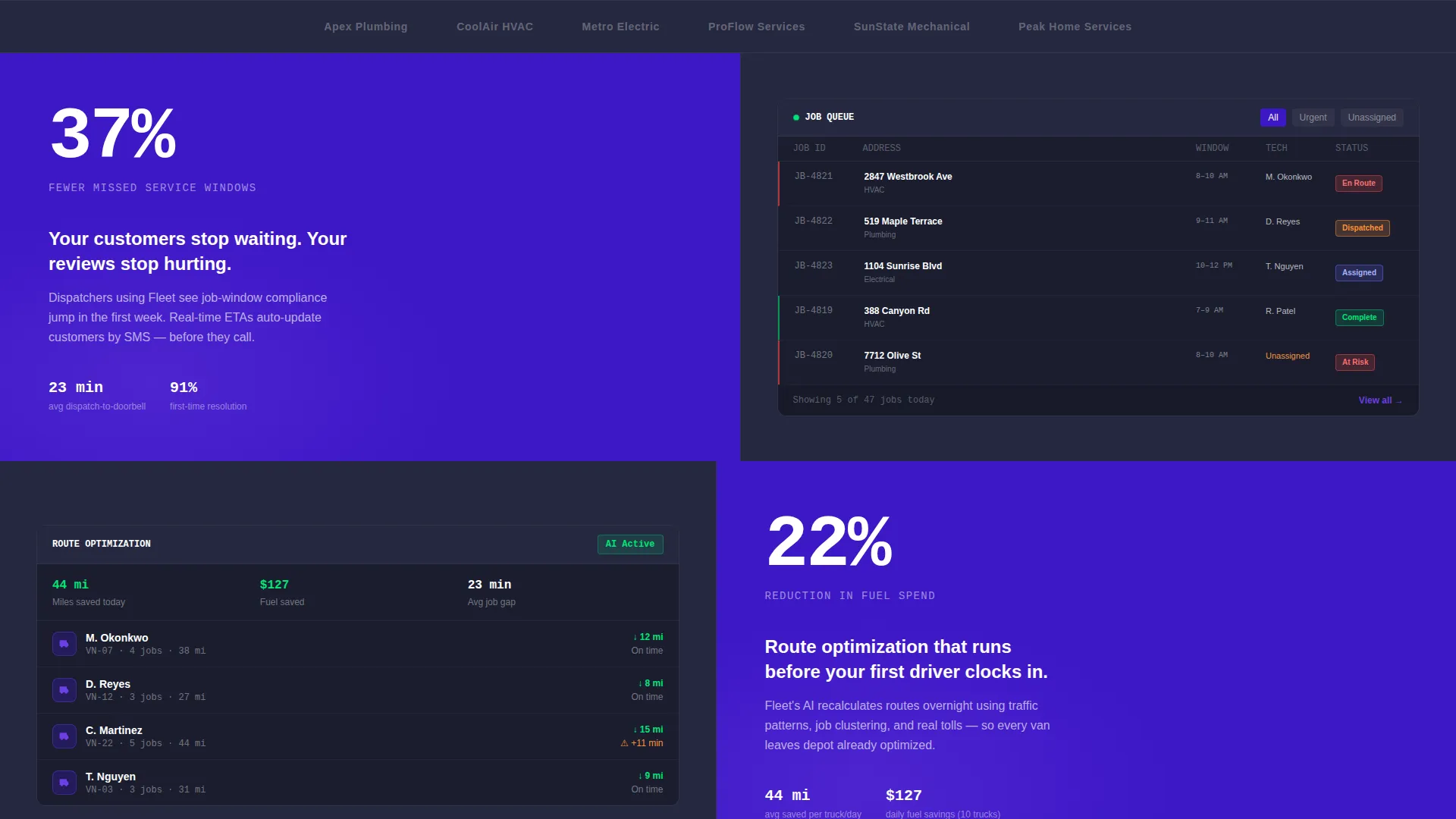 Home Services Fleet Management Landing Page Template