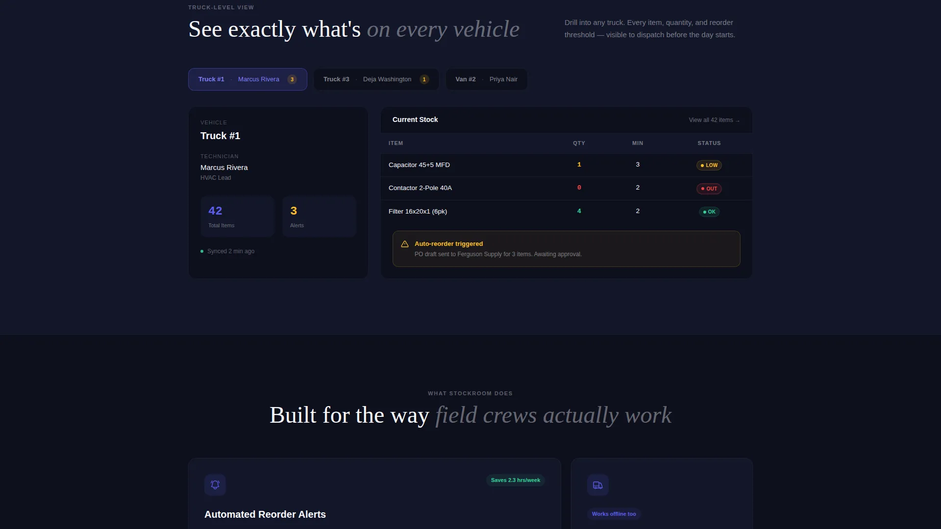 Home Services Inventory Management Landing Page