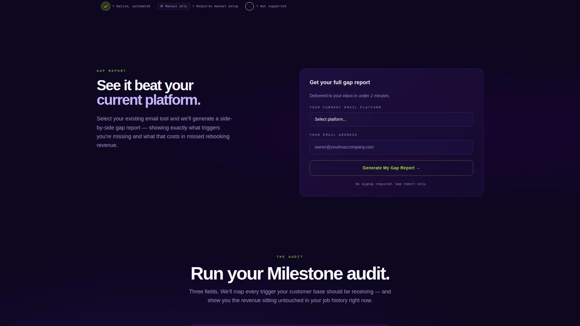 Home Services Milestone Email Comparison Landing Page