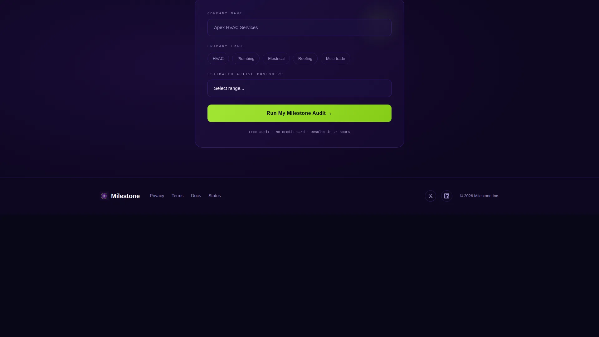 Home Services Milestone Email Comparison Landing Page