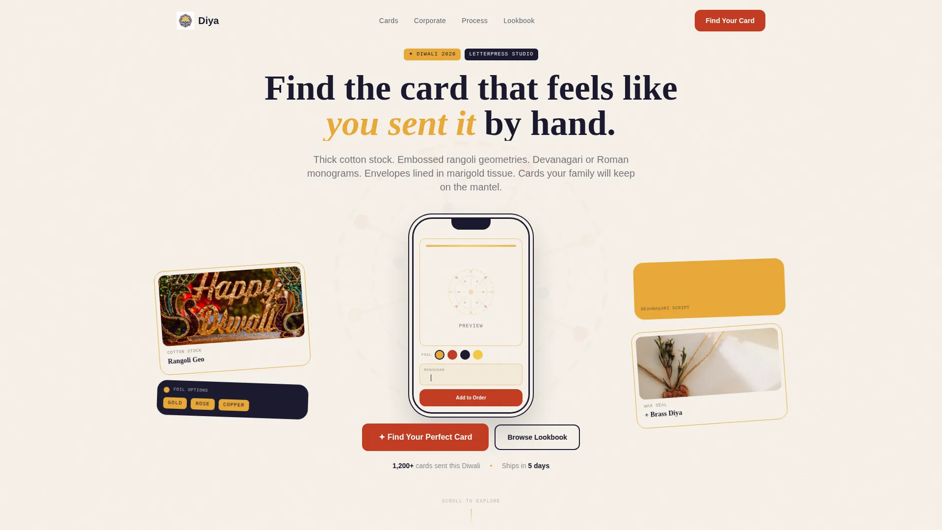 Diwali Stationery Landing Page Template for Card Studios