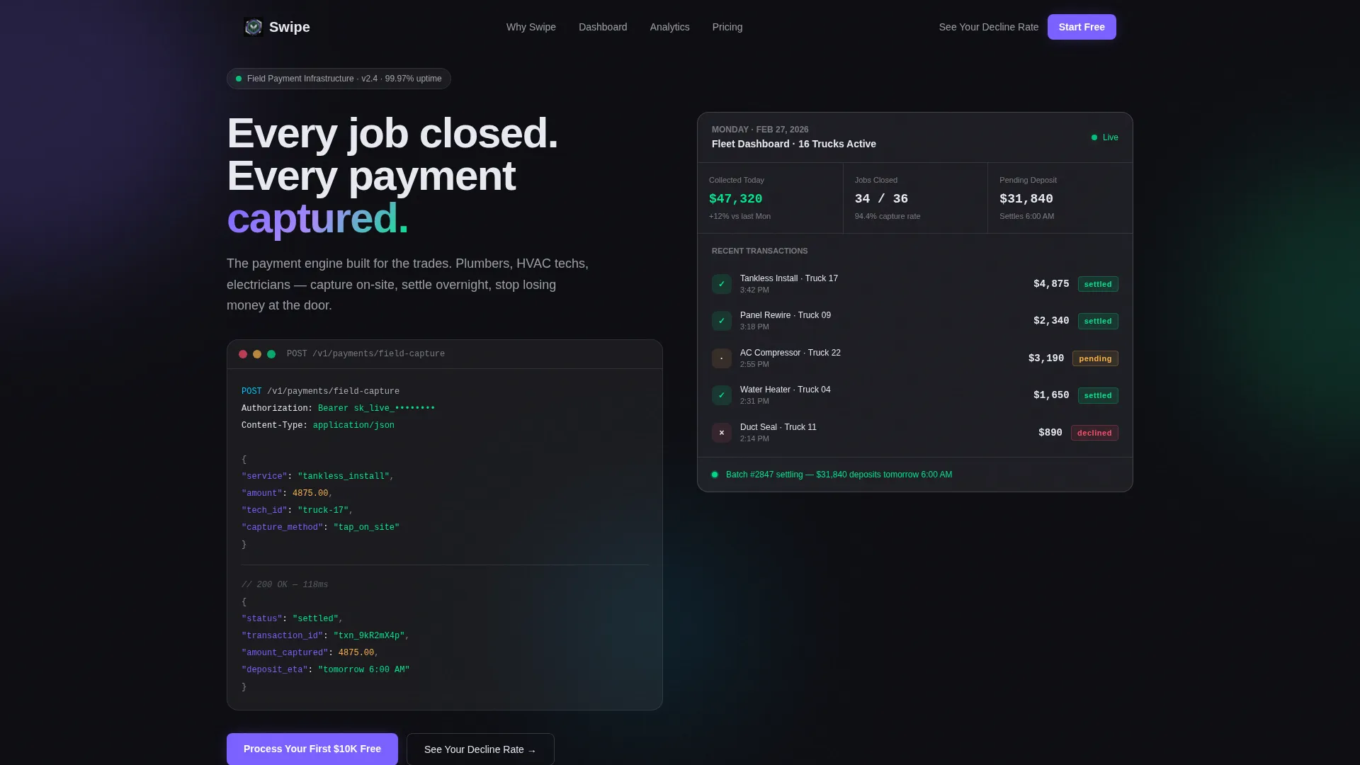 Home Services Payment Processing Landing Page