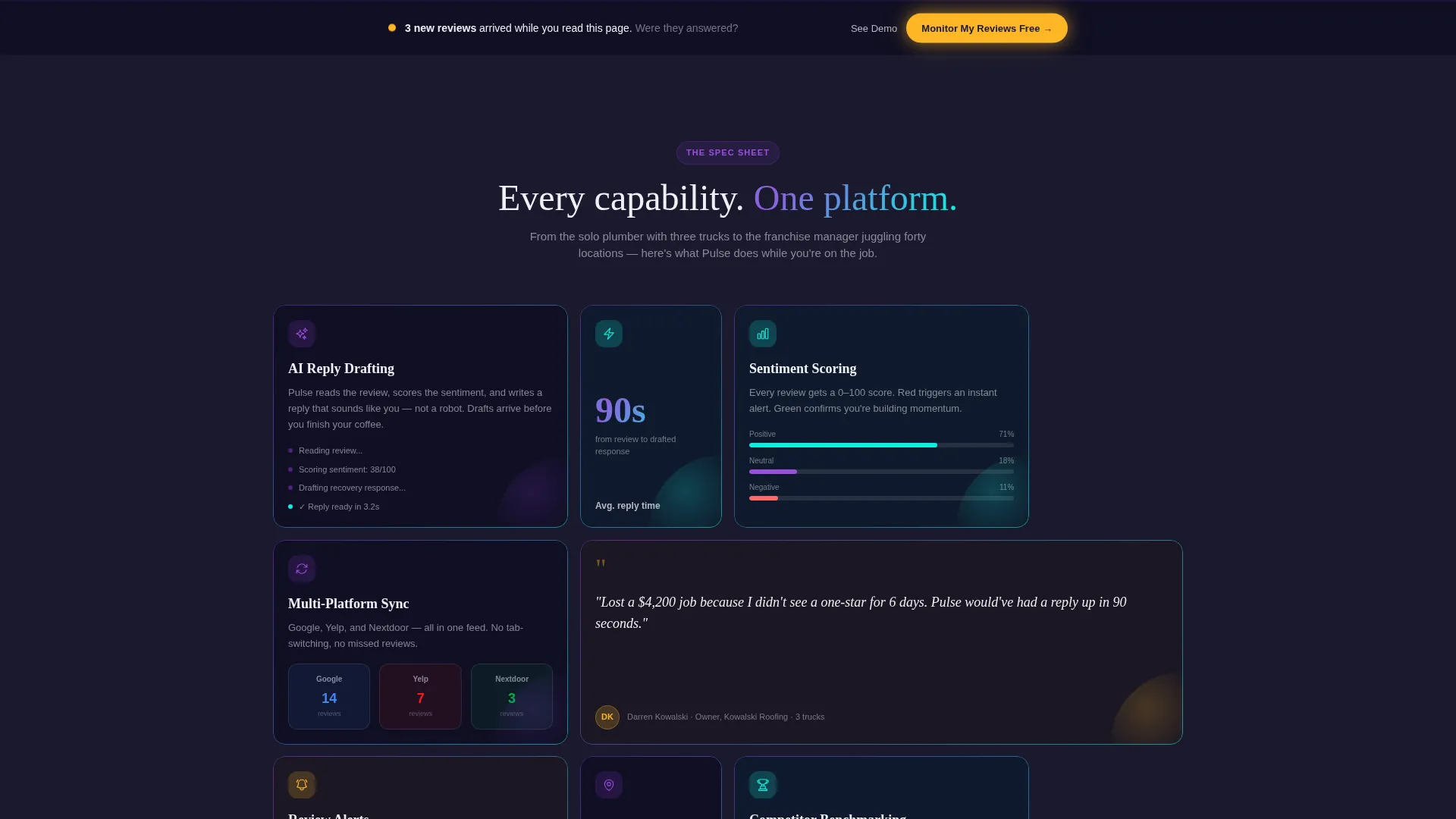Bento Grid Landing Page for Review Management