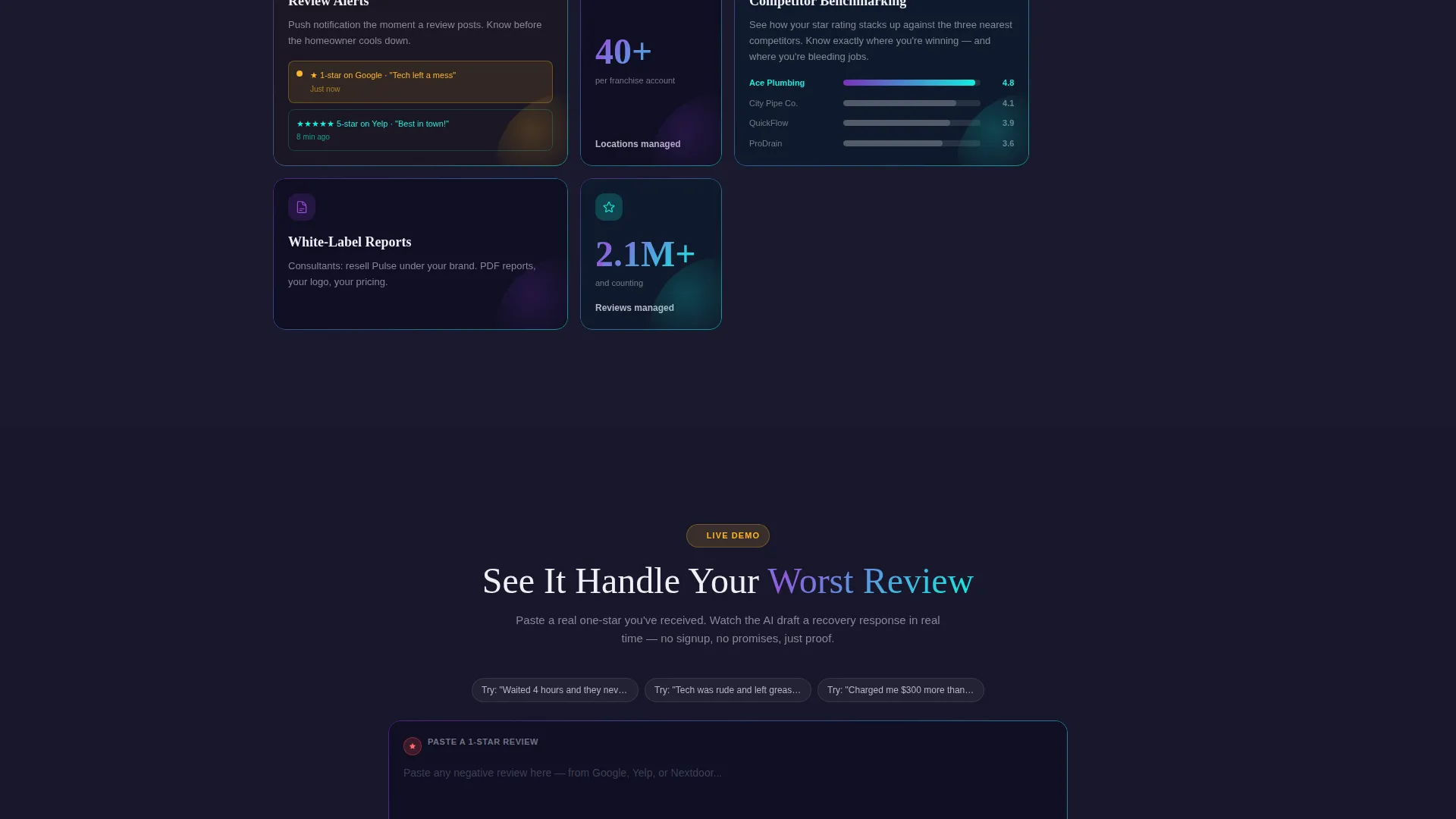 Bento Grid Landing Page for Review Management
