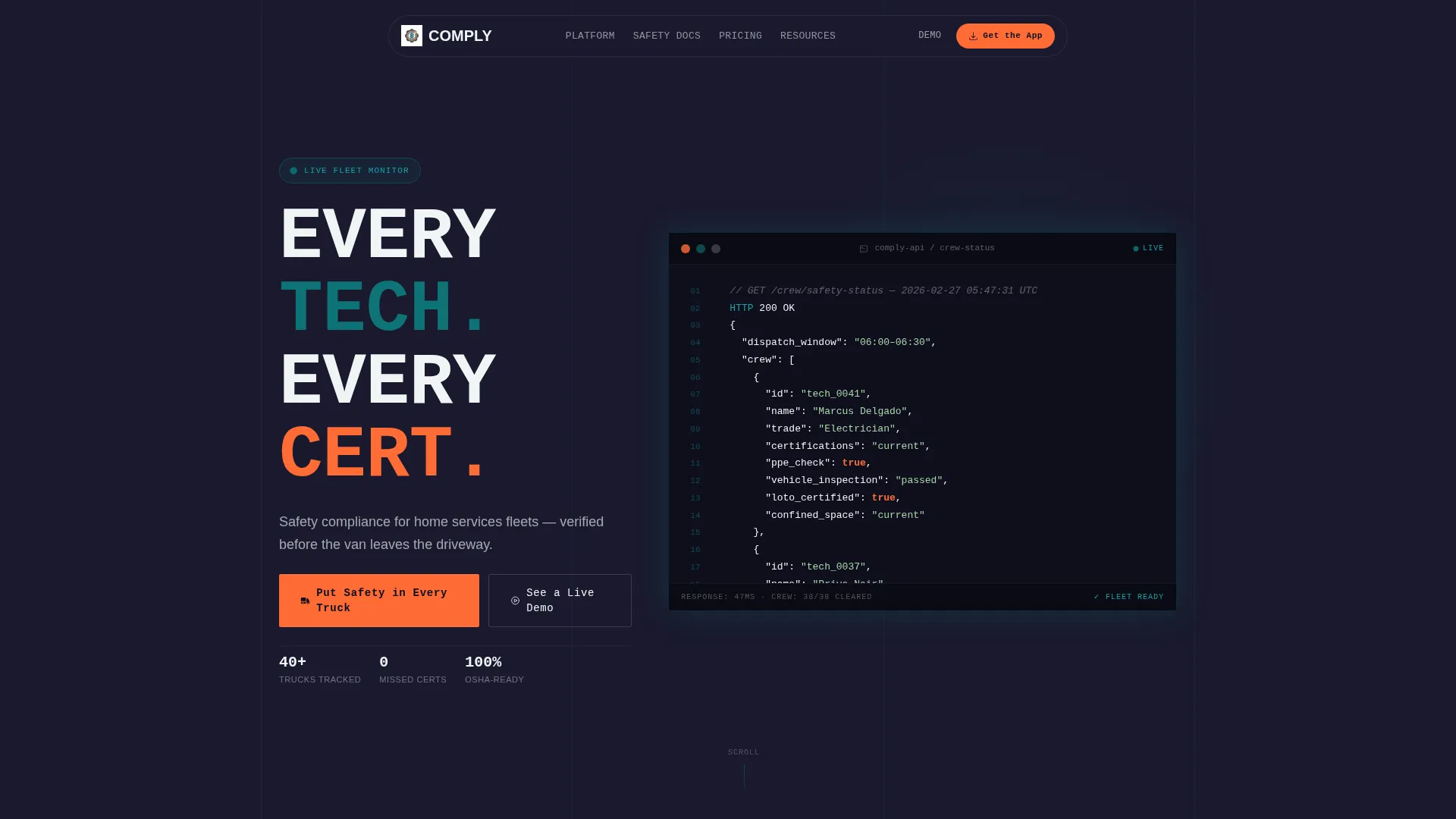 Home Services Safety Management Landing Page